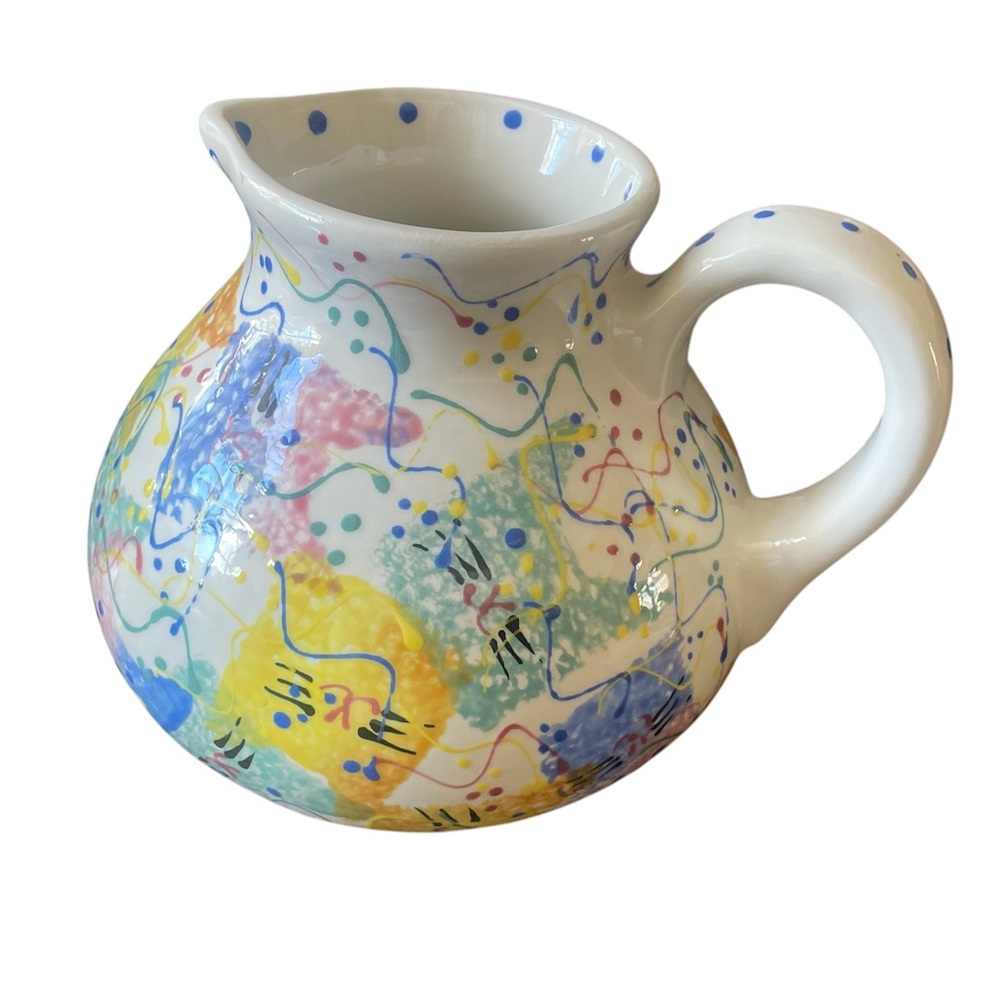 Anthropologie Studio Pottery Colorful Pitcher “Party Kitty” By Sari 🐱Purrfect